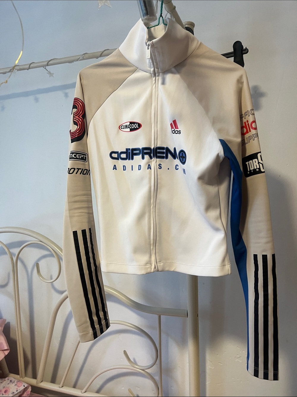 adidas White, Beige & Blue zip-front Bomber Track Jacket